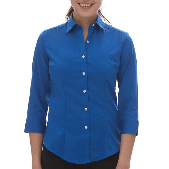 18CV527 Van Heusen Women's Three-Quarter Sleeve Baby Twill Dress Shirt Royal Blue
