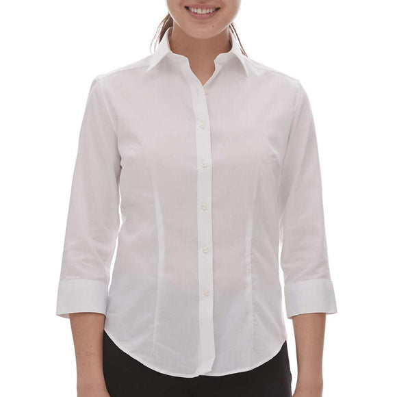 18CV527 Van Heusen Women's Three-Quarter Sleeve Baby Twill Dress Shirt White